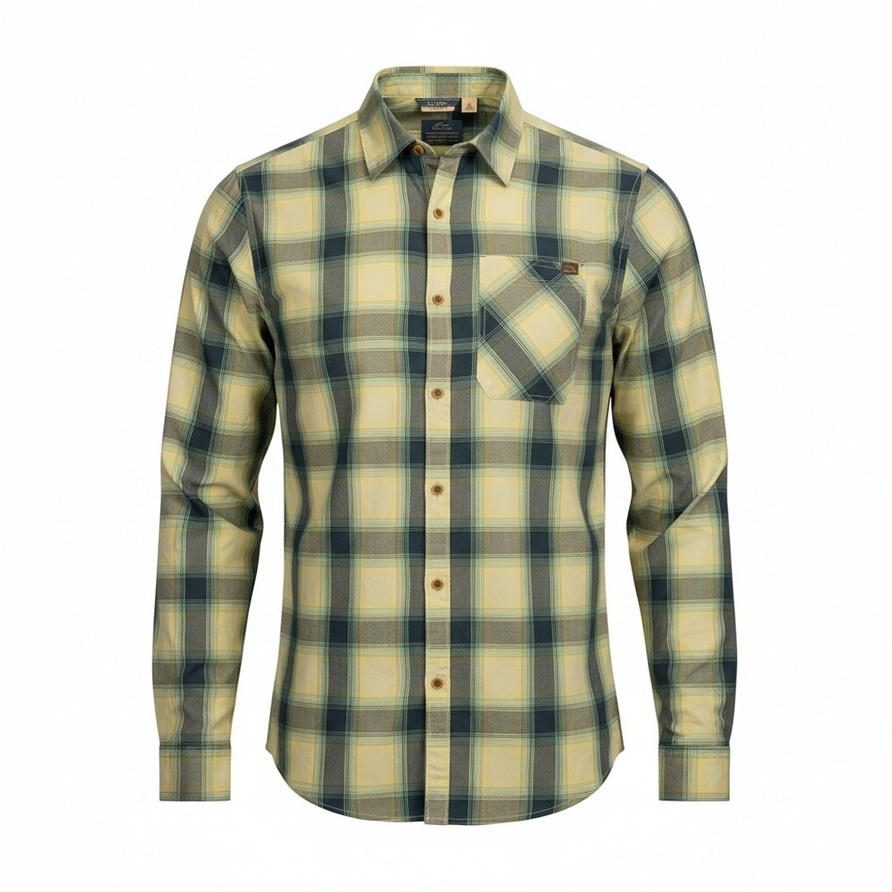LL Bean Plaid Button Down Shirt‎ Long Sleeve 1X Plus Blue Yellow Green Ladies